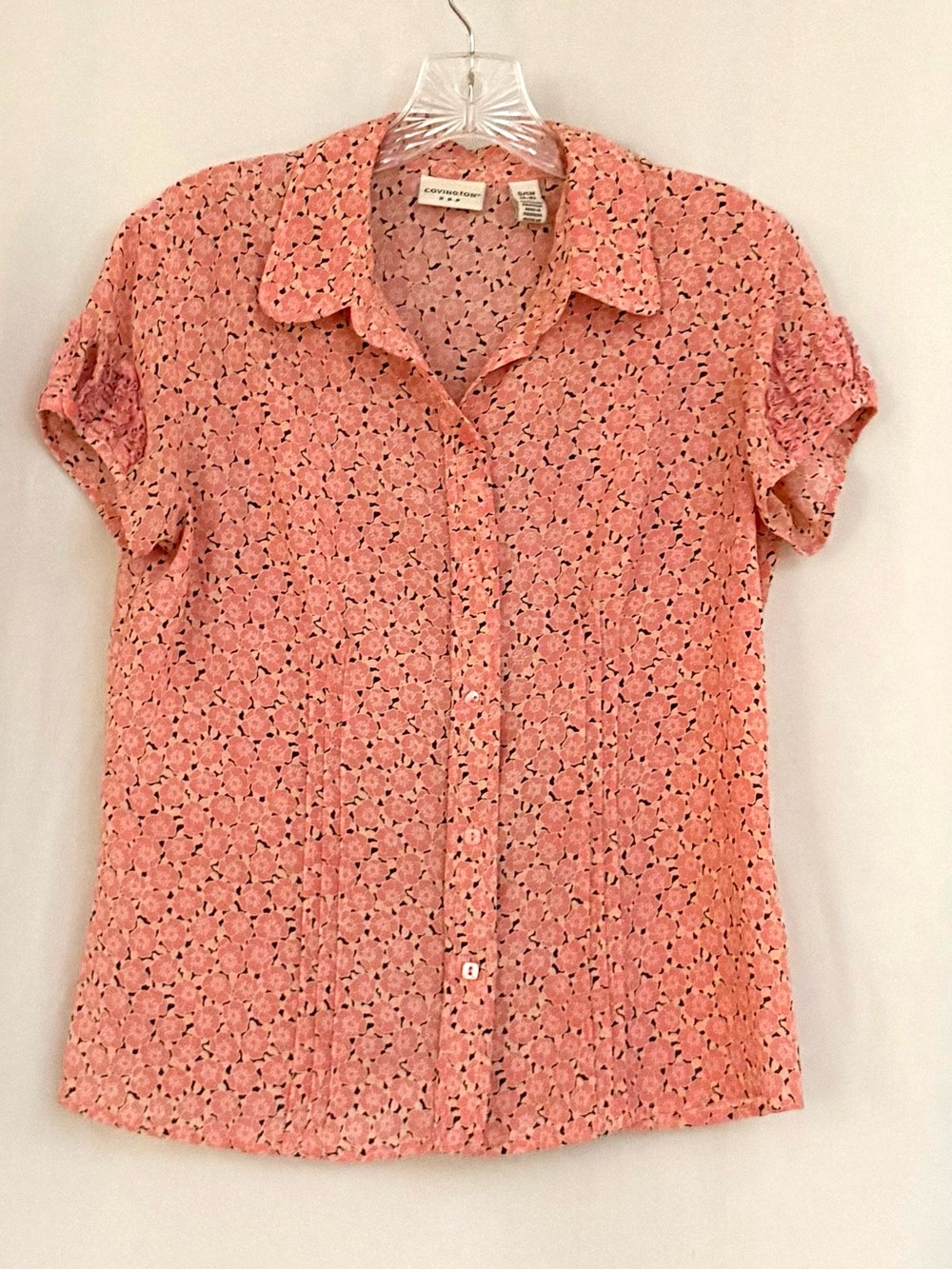 Covington  Pink Floral Short-Sleeve Button-Up Blouse